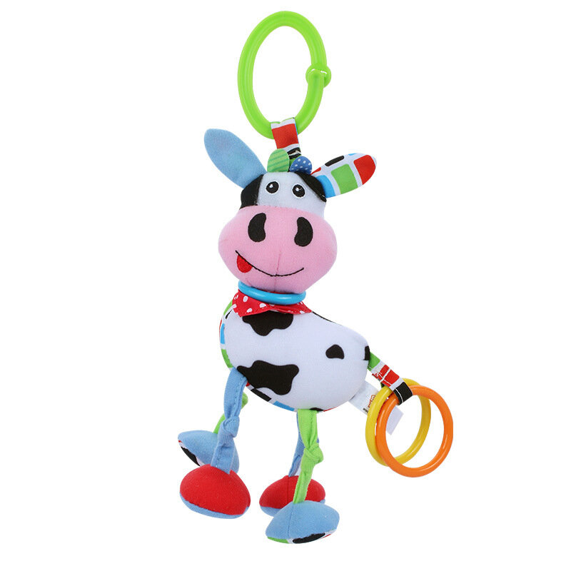 Hochet mobile pour bébé, jouet en peluche avec anneau de dentition, en forme de vache et de chien