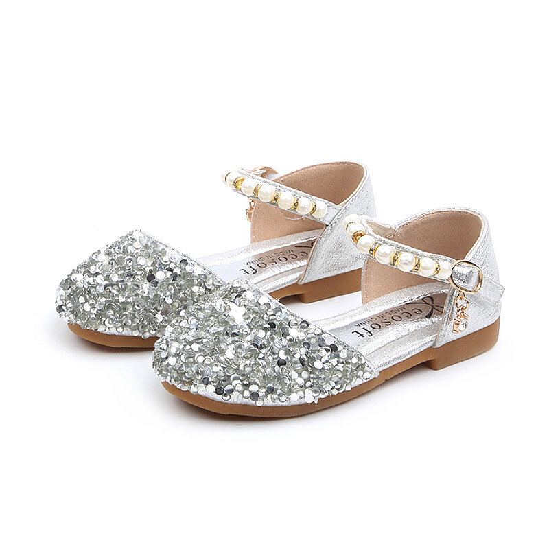 夏の女の子ビーズメアリージェーンズフラット情事王女の靴ベビーダンスの靴子供サンダル子供結婚式の靴の金MCH118