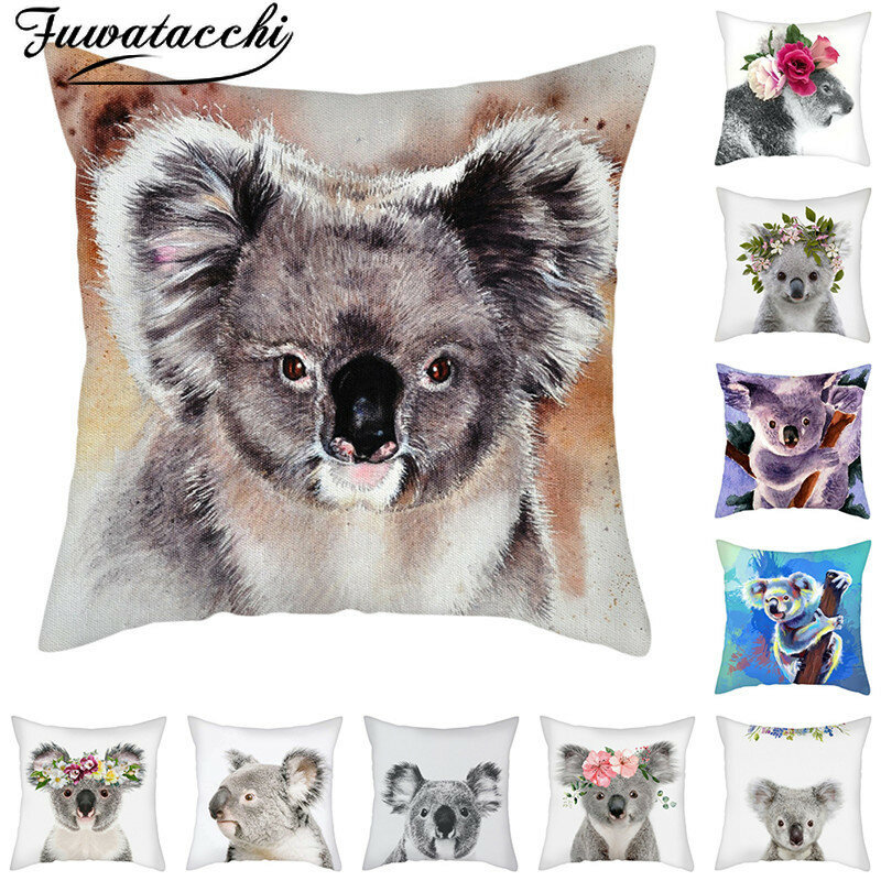 Fuwatacchi Cute Koala Cushion Cover Cartoon Animal Koala Pillow Cover for Sofa Car Home Sofa Decorative Throw Pillowcase 45x45cm