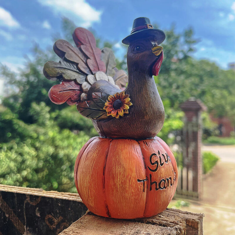 Figurine de Thanksgiving en résine de dinde citrouille pour automne, décor de porche et de Patio