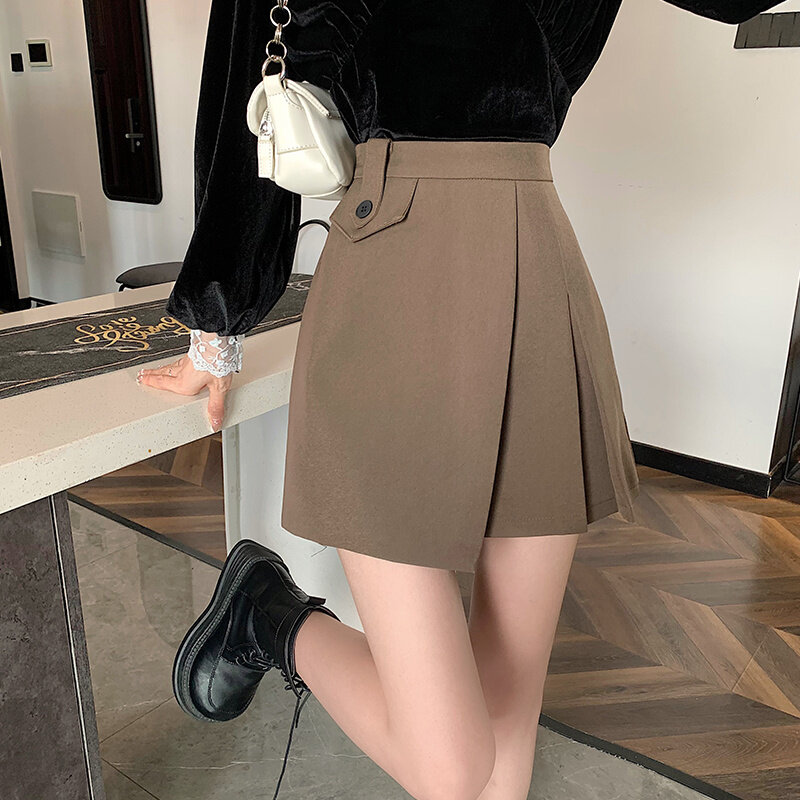 Half Length Skirt Women's Autumn Korean 2021 New Irregular Fold Design High Waist Thin Anti Light A-shaped Skirt