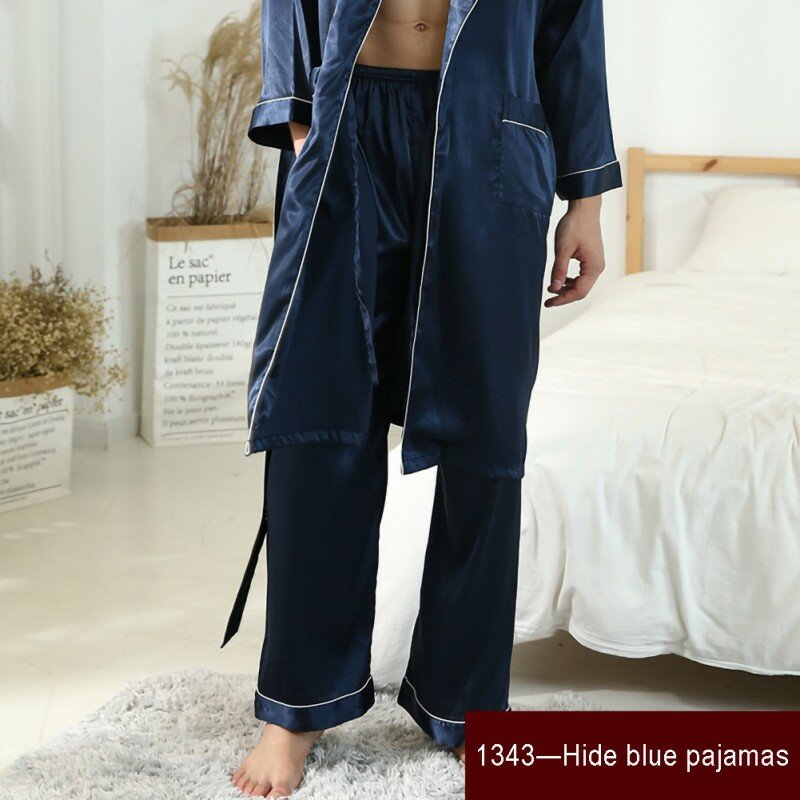 Pijama masculino solto cor sólida, calça de dormir casual seda para homens calças simples