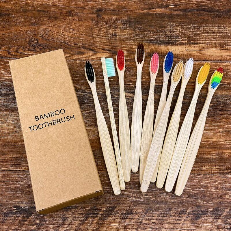 10 Pcs Natural Colorful Toothbrush Eco Soft Bristle Bamboo Toothbrush Bamboo Charcoal Vegan Tooth Dental Oral Care Plastic Free