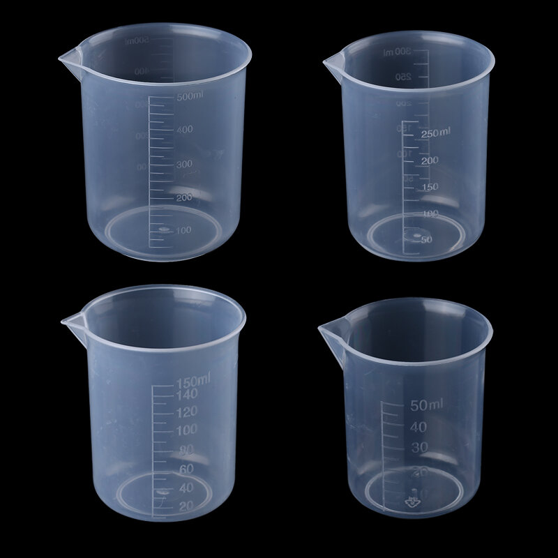 4 pcs 재사용 가능한 50-500ml 액체 측정 컵 주전자 플라스틱 졸업 된 표면 컨테이너 컵 주방 도구 측정 주전자