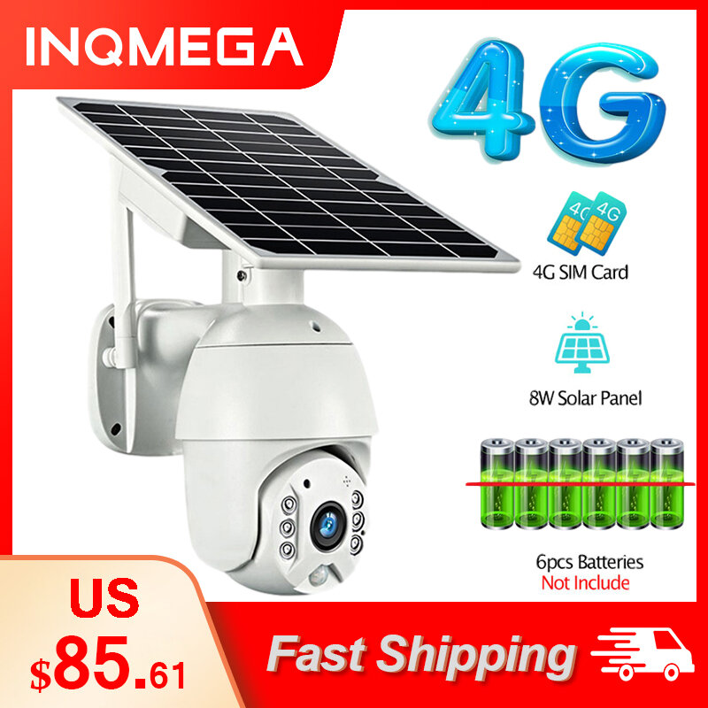 INQMEGA-1080P HD 4G 저전력 태양열 카메라, 듀얼 오디오 음성 명령 알람 캠 태양 전지 패널 야외 모니터링 방수 카메라