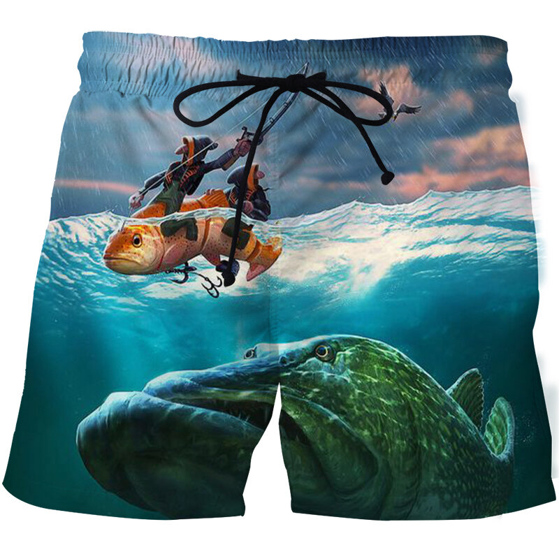 Pantalones cortos de playa para hombre, Shorts de pesca de alta transparencia con estampado 3D de peces tropicales, de ocio, 2021