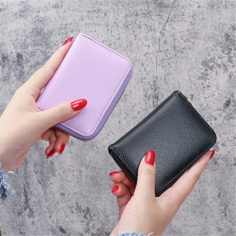 Fashion Mini Id Card Holder Wallet Pu Leather Credit Card Holder Wallets Card Case Zipper Coin Purses Wallet Organ Card Holder