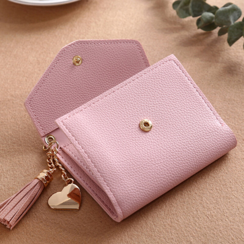 Mini portefeuille à pompon pour femmes, porte-monnaie à la mode, pour étudiantes coréennes, joli petit portefeuille pour femmes