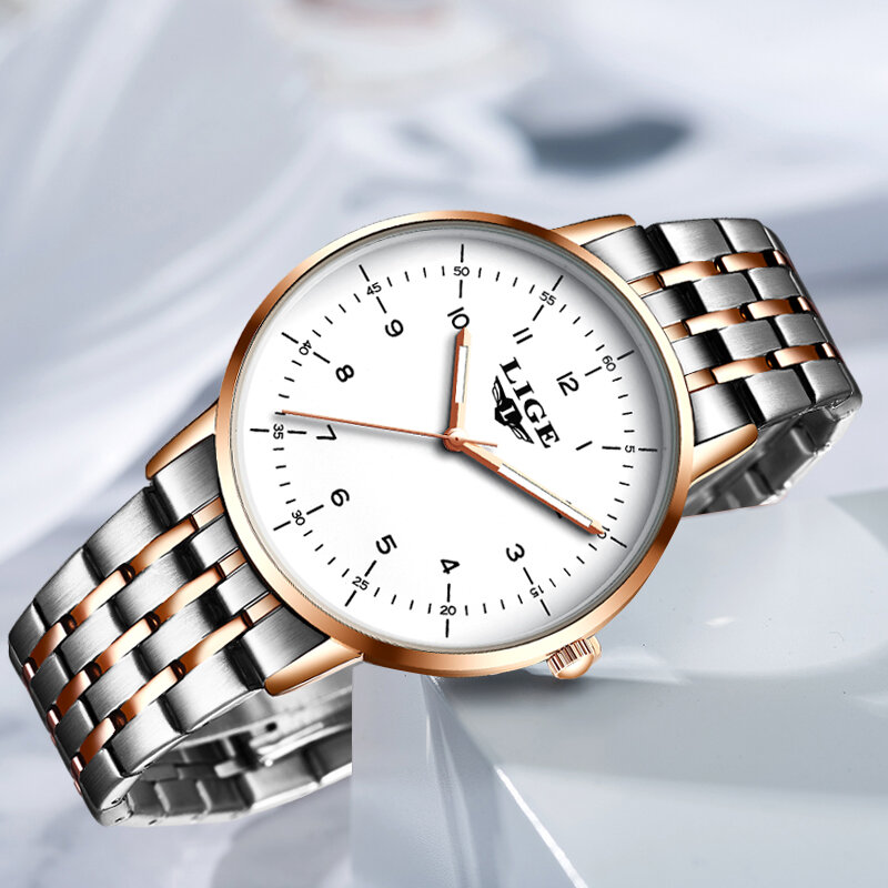 Lige relógio feminino à prova d'água, relógio criativo de aço para mulheres com pulseira de relógio 2021
