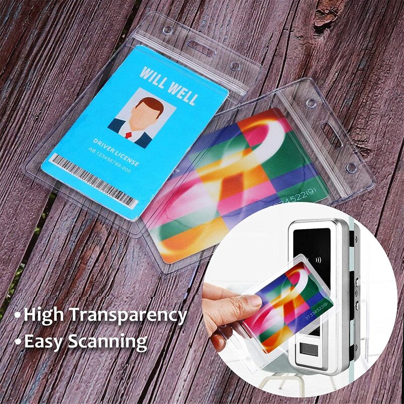 Extra Thick ID Card Badge Holder Vertical Clear PVC Card Holder with Waterproof Resealable Zip Type