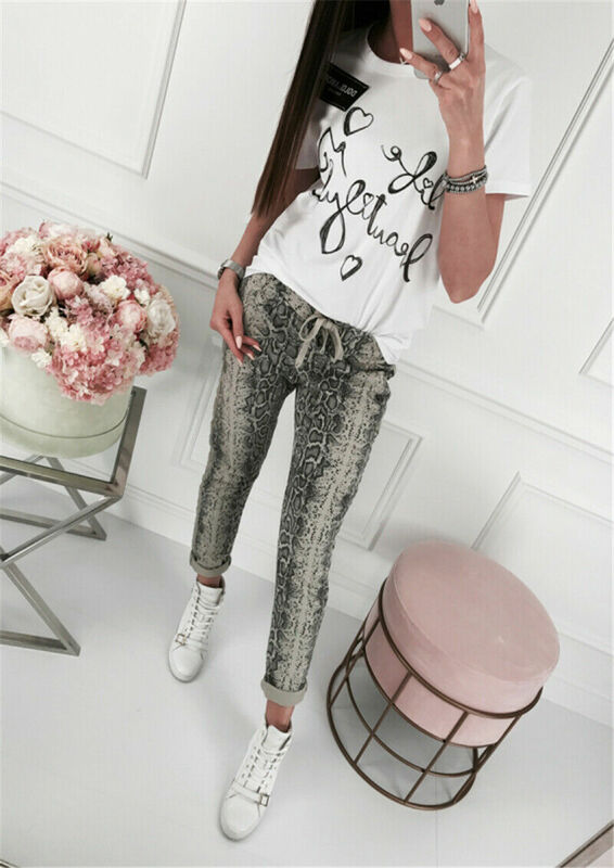 2019 New Arrival Snakeskin Pencil Pant Sexy Women Elastic Waist Jeans Harem Pants Ladies Casual Loose Long Trousers