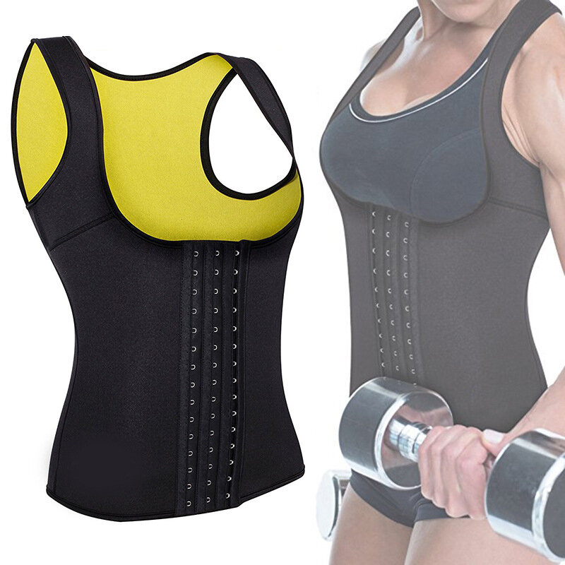Sauna suor colete elástico breasted cintura treinador tanque superior confortável treino shapewear para mulher