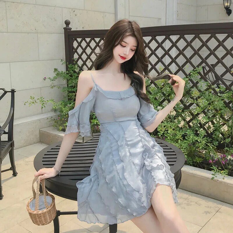 New2021 słodka wróżka Sen jest seksowna sukienka na szelkach kobiety Backless Ruffles projektant Mini sukienka na co dzień Slim Fit koreańskie Kawaii sukienka