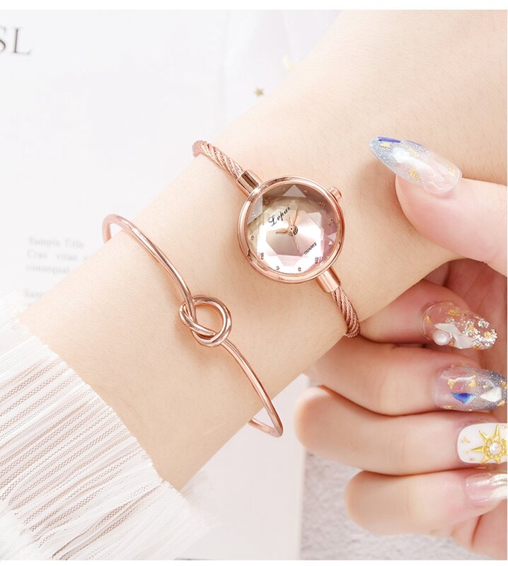 Lvpai-reloj pequeño de oro rosa para mujer, pulsera con superficie de cristal geométrica, relojes de vestir