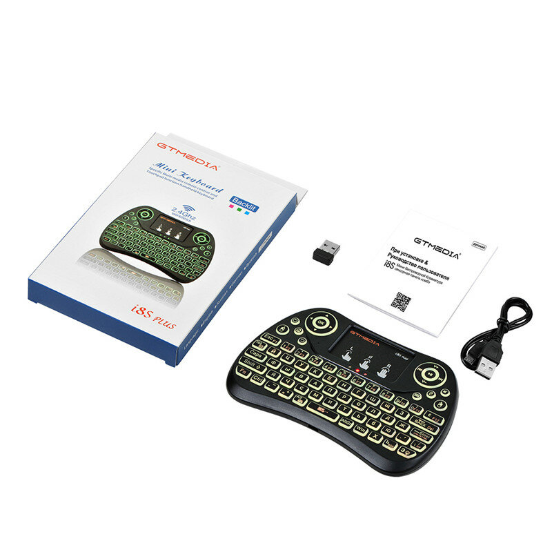 GTMEDIA-teclado inalámbrico i8S PLUS retroiluminado, 2,4G, Air Mouse, inglés, ruso, español, portugués, Touchpad de mano para TV BOX