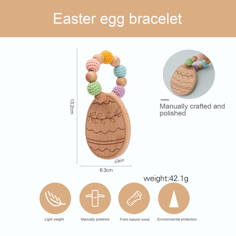 1pc Holz Beißring Armband Ei Form Food Grade Zahnen Zubehör Spielzeug Ostern Dekoration Nehmen Gewohnheit