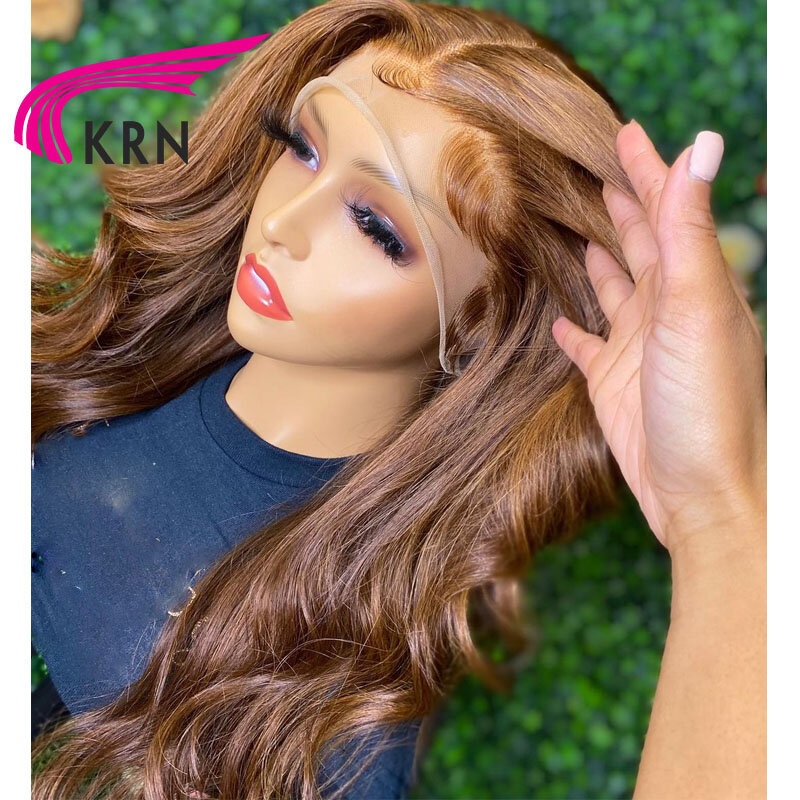 KRN – perruque Lace Front Wig frisée brésilienne, cheveux naturels, reflets blond miel, 13x4 4x4, avec Boby Hair, pour femmes