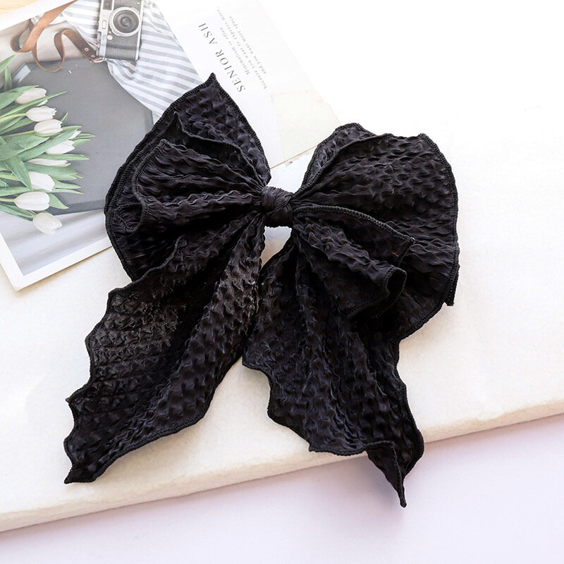 Hairpin Pure Color Fabric Crumpled Big Bow Hair Accessories Women's Back Head Ponytail Spring Clip Hair Tie Hair Accessories