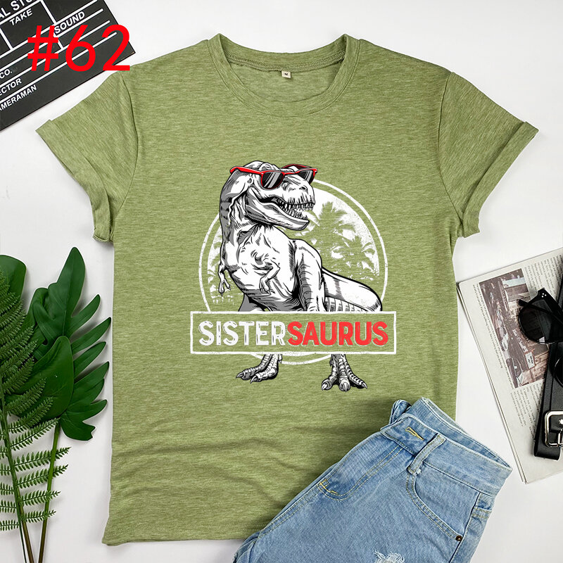 Sistersaurus T Shirt T Rex siostra Saurus dinozaur dziewczyny dzieci kobiety czarne białe koszulki pani krótki rękaw lato topy dla kobiety