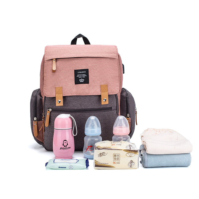 Bolsas de pañales de moda para mamá, mochilas de gran capacidad para viaje, bolsas de pañales para bebé, viaje para mamá
