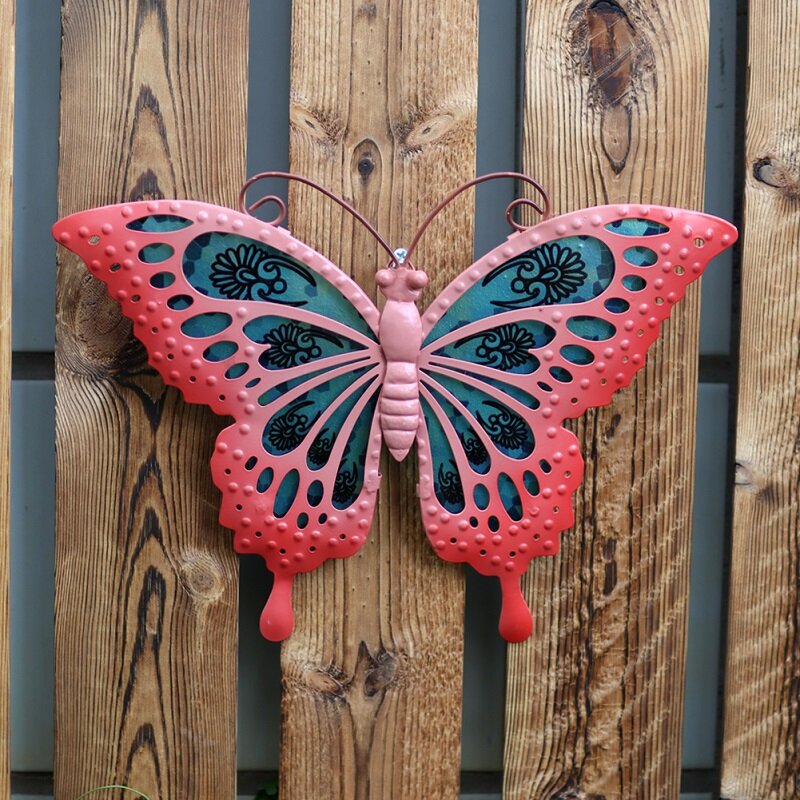 Jardim rosa borboleta de decoração de parede para casa e jardim ao ar livre estátuas miniaturas esculturas
