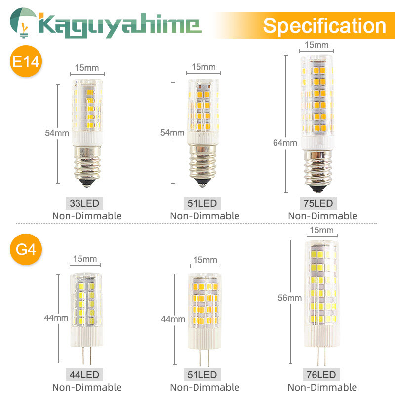 Kaguyahime 220V regulable LED de cerámica G9 G4 E14 regulable bombilla de la lámpara 3w 5w 7W 9W LED G9 G4 bombilla para la lámpara de araña reemplazar halógeno