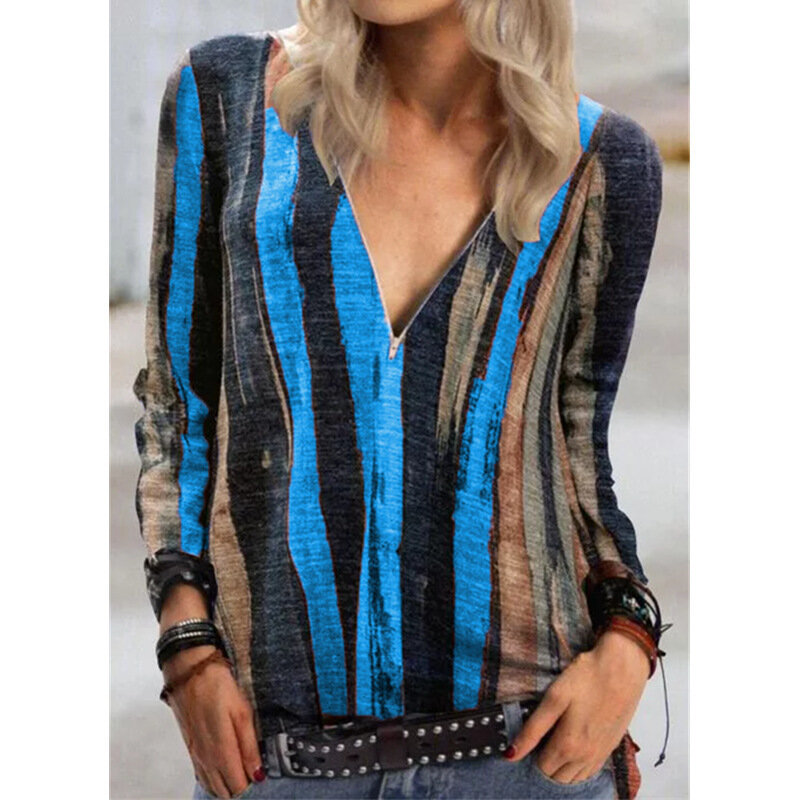 Blusa informal de talla grande para otoño, camisa de manga larga con cuello de pico para mujer, talla grande 5XL, 2021
