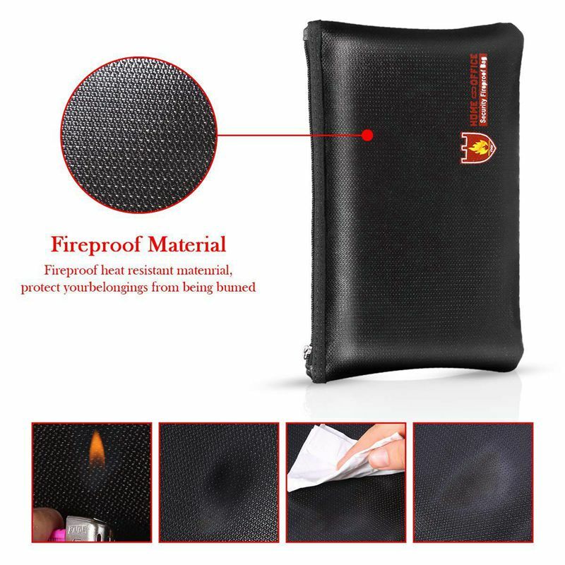 Fireproof Money Safe Document Bag. NON-ITCHY Silicone Coated Fire & Water Resistant Safe Cash Bag. Fireproof Safe Storage for Fi