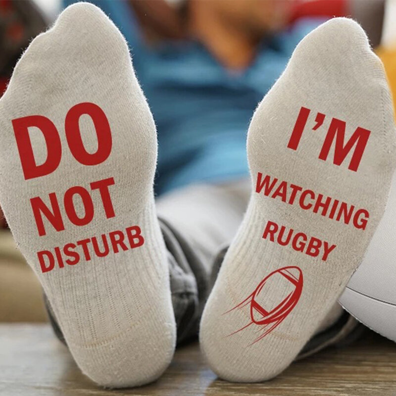 Women Men Comfy Socks Fashion Mid Calf Elastic Soft Novelty Letter Printed Daily Wear Do Not Disturb I'm Watching Rugby Gift