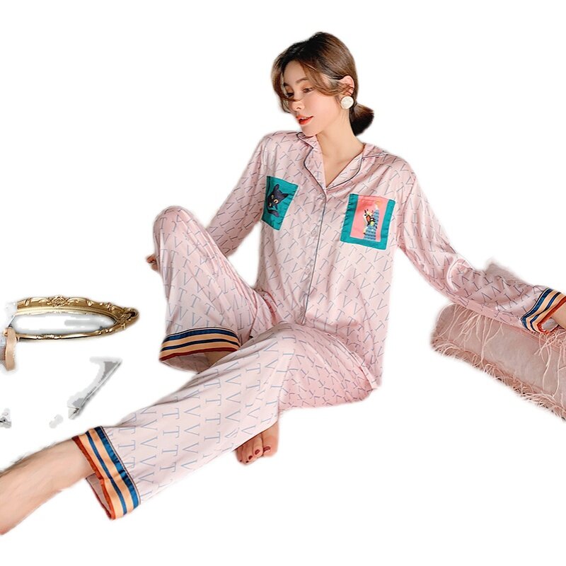 2021 Nieuwe Pyjama Vrouwen En Najaar Internet Celebrity Ins Stijl Ijs Thuis Slijtage Luxe High-End Zijde pak