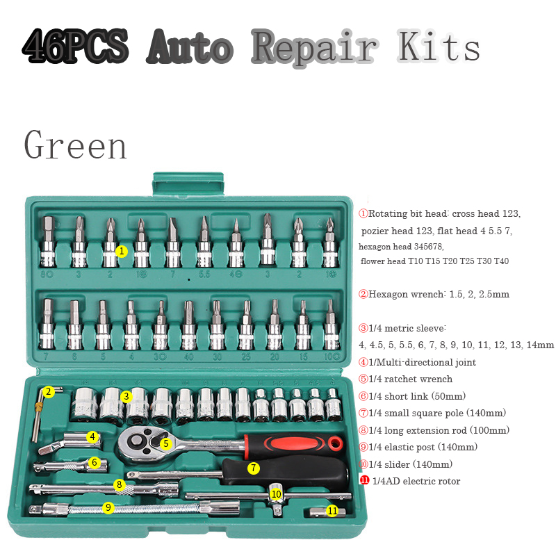 New 46Pcs Socket Wrench Tool Set Car Repair Hand Tool Kit Ratchet Repair Kit Auto Repair Kit Hand Tool Set Woodworking Tools
