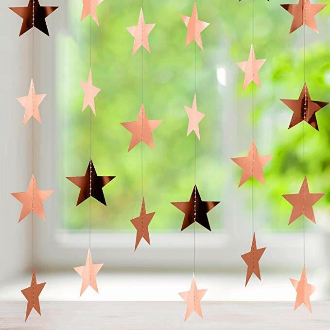 Star Paper Garland rose gold Bunting Banner Hanging Decoration for Wedding Thanksgiving Party Birthday