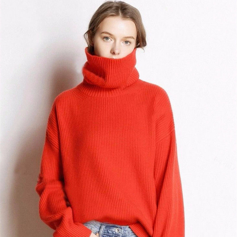 Deeptown Turtleneck Wool Knitted Sweater Women Oversized Solid Thick Harajuku Fashion Pullover Autumn Winter Long Sleeve Jumper