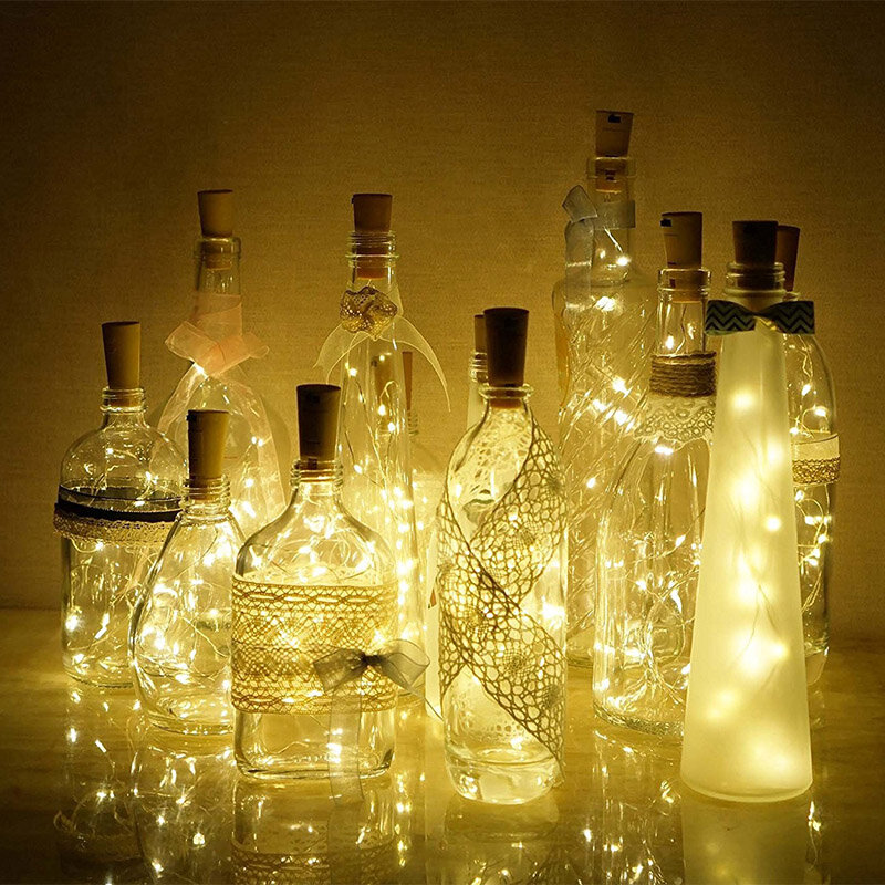 Guirnalda de alambre de cobre para decoración del hogar, luces de hadas de 2M, 20LED para botella, Corker, ambiente, fiesta, boda
