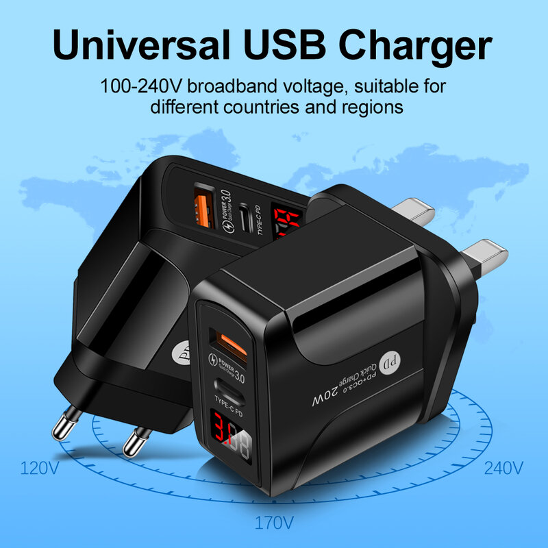 PD 20W USB Type C Charger LED Fast Charger อะแดปเตอร์สำหรับ iPhone 12 AirPods iPad Huawei Xiaomi Samsung quick Charge 3.0 4.0