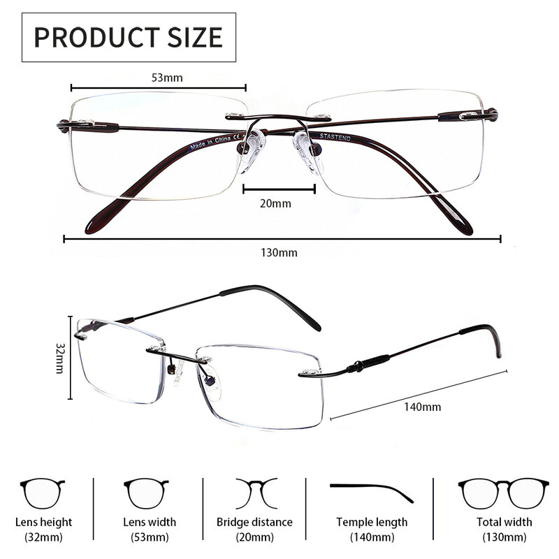 Turezing 2 Pack Metal Rimless Blue Light Blocking Presbyopic Glasses Men Women Anti-UV Reader Eyeglasses Diopter+1.0+2.0+3.0+4.0