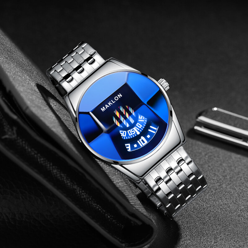 Modne niebieskie lokomotywa męskie zegarki Top marka luksusowy zegarek kwarcowy srebrny mężczyźni wodoodporny geometryczny kształt Relogio Masculino