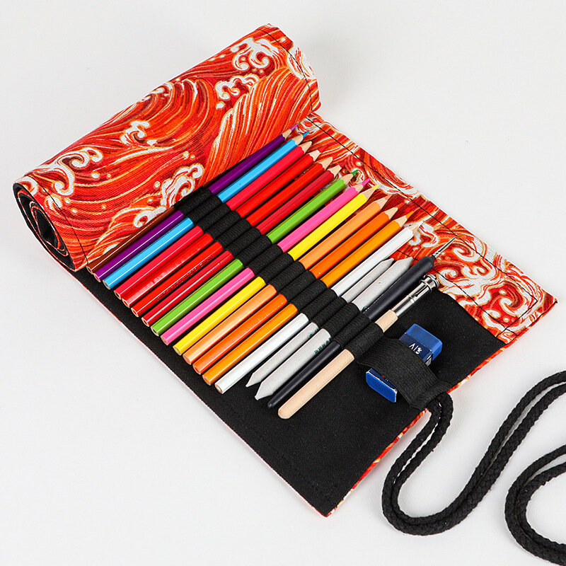 Bolsa de lápices enrollable de algodón para niños y niñas, estuche de lápices de colores de gran capacidad, 24, 36, 48 y 72 agujeros