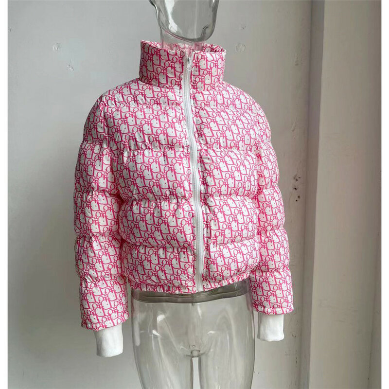 Cropped puffer jaqueta rosa lantejoulas sino manga parka bolha casaco inverno 2020 outono feminino xl xxl