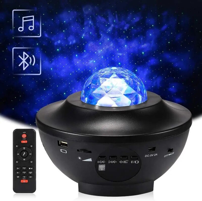 USB LED Đầy Sao Đêm Đèn Dương Sóng Máy Chiếu Sao Đèn Ngủ Tích Hợp Bluetooth Loa Quà Tặng Giáng Sinh Trẻ Em phòng Ngủ