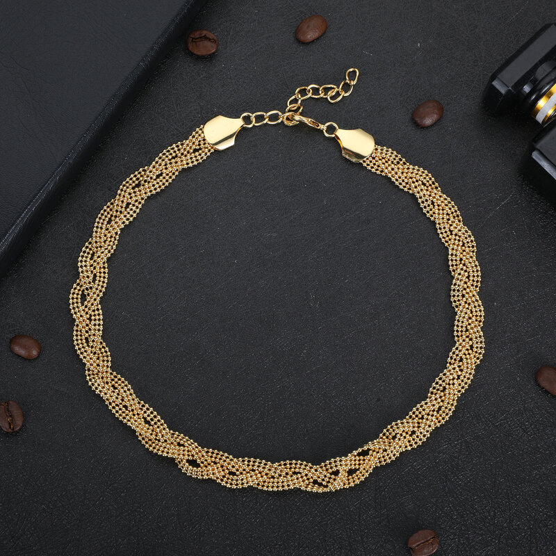 Conjunto de collar de nuevo diseño para mujer, conjunto de joyería africana de tendencia, collar y pulsera de oreja, Color dorado de Dubái, Para Boda y fiesta nupcial