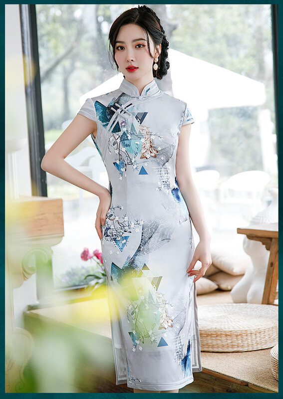 Mujer Vestido Boda Cheongsam Vestido Chino Floral Estampado Casual Cuello Alto
