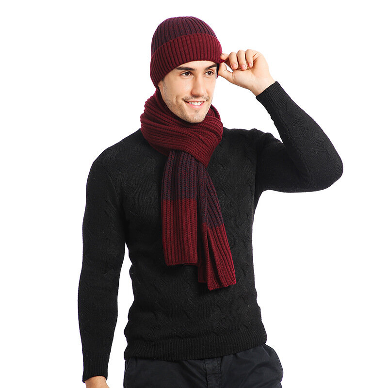 Autumn and winter thick woolen men hat warm suit new men and women hats scarves gloves three-piece gift for men