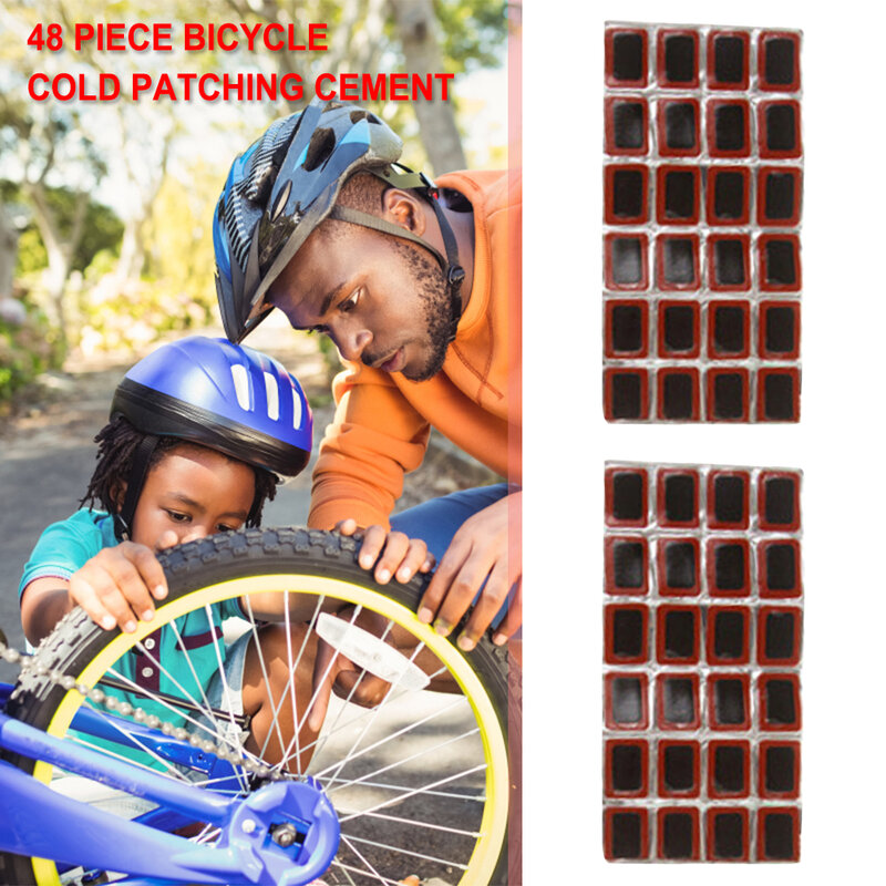 Parche de goma para reparación de neumáticos de bicicleta, sin pegamento, cinta de goma para ciclismo, 48 piezas