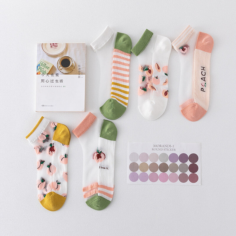 5Pairs/Lot Summer Socks Woman Cartoon Fruit Kawaii Cotton Silk Socks Fashion Gift For Ladies Breathable Socks Drapshipping