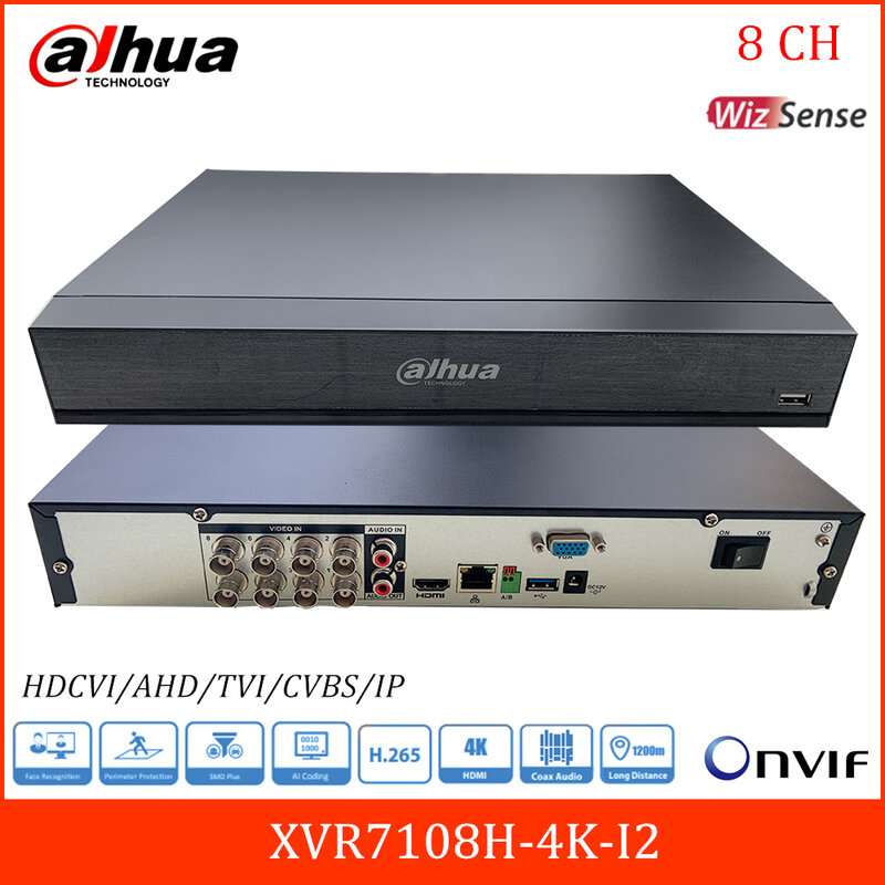 Dahua 8 CH XVR WizSense 디지털 비디오 레코더 XVR7108H-4K-I2 8 채널 4K 실시간 얼굴 인식 지원 AI 검색 SMD Plus