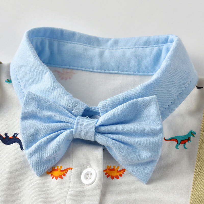 Yg marca roupas para crianças 2021 verão nova roupa do bebê menino impresso cinta superior calças bowknot falso conjunto de duas peças