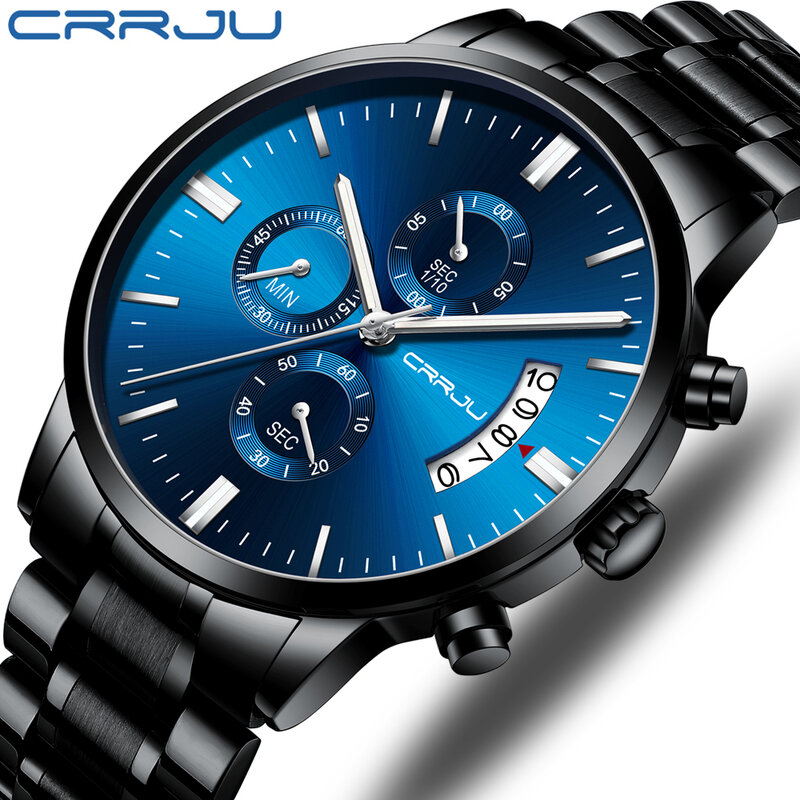 Crrju relógios para homem cronógrafo negócios marca superior luxo japão movimento de quartzo calendário à prova dwaterproof água relógio de pulso