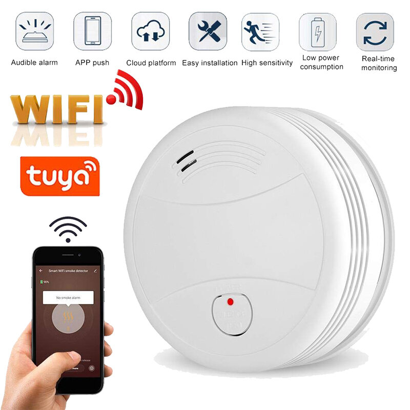 Baru Peralatan Perlindungan Alarm Kebakaran Detektor Asap WiFi Tuya Ultra-tipis dengan Persetujuan CE Smartlife Sensor Alarm Asap Smokehouse