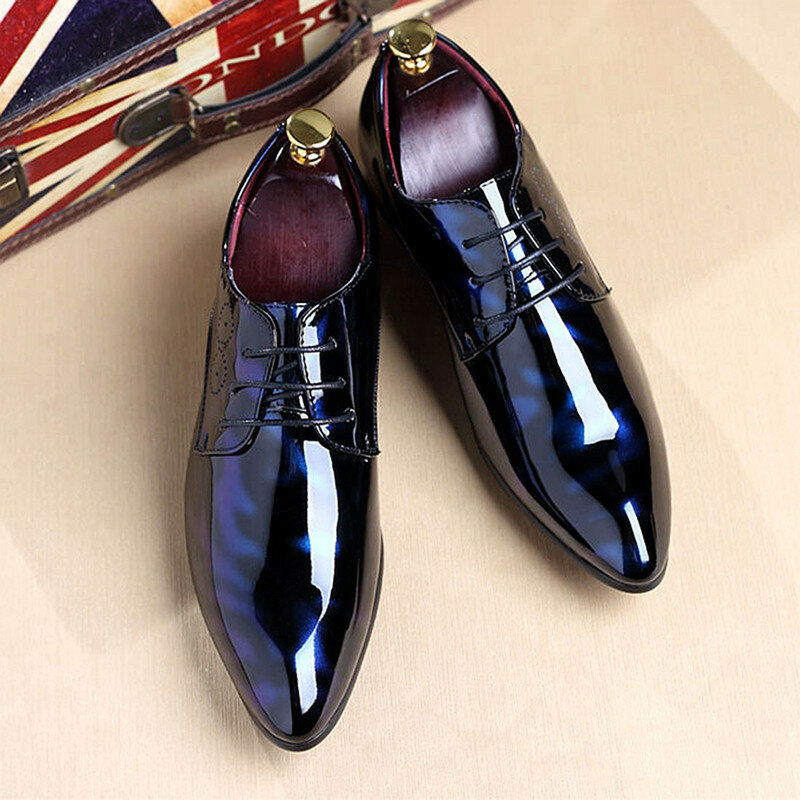 Sapatos de couro masculinos brilhantes ternos de negócios novos melhores sapatos de couro patente clube noturno britânico apontou sapatos chaussure homme
